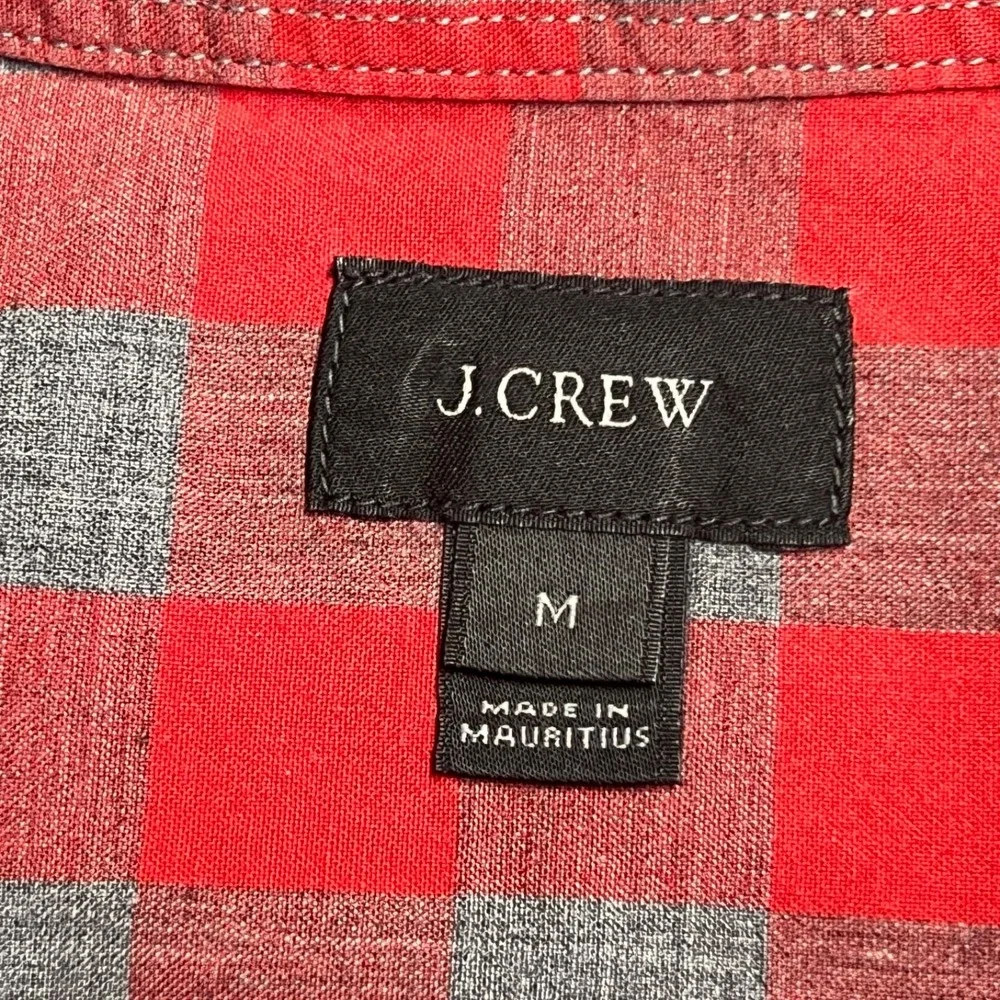 J Crew‎ Shirt Mens Medium Red Gray Check Button Up Cotton Long Sleeve Collared
